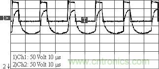 變壓器原、副邊波形（&ldquo;2&rdquo;為原邊，&ldquo;1&rdquo;為副邊）