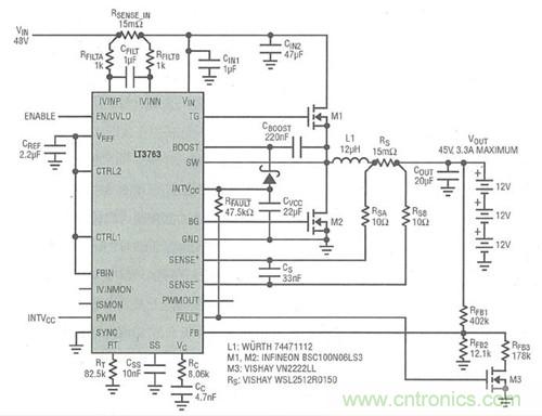圖4：3. 3A電流、6節(jié)電池(36V)SLA電池充電器