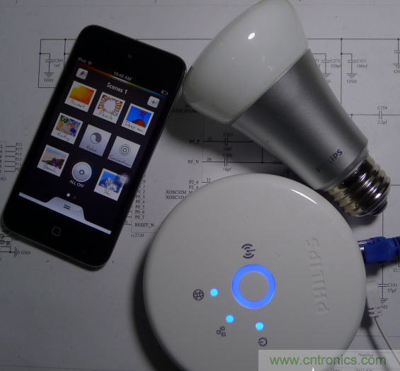 三個(gè)組合（控制盒、Hue 燈泡、iOS 的 APP）