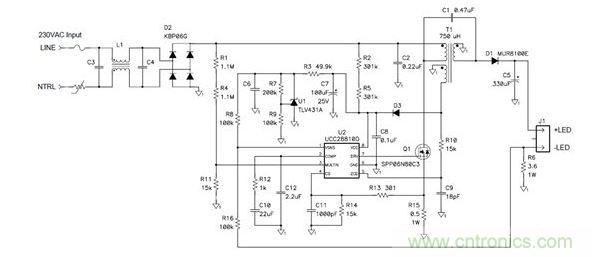 該拓?fù)洳粌H可提供良好功率因數(shù)，而且還符合EN61000-3-2C類標(biāo)準(zhǔn)