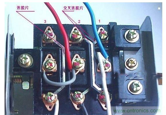 實際的倒順開關(guān)與電機(jī)接線圖