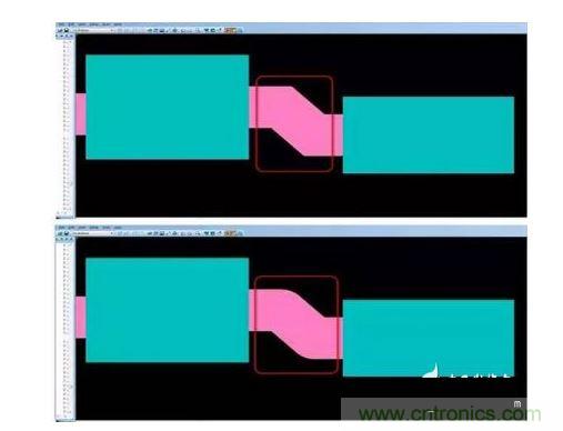 有效的PCB 設計工具會自動考慮用于繪制形狀的線型，以計算準確的線條寬度，幫助您輕松創(chuàng)建尖拐角。