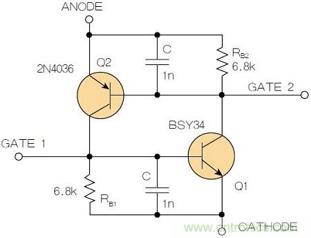 圖2：增加兩個電容值為1nF的SMD陶瓷電容器后，可以在&Delta;V達到10V的情況下防止導(dǎo)通。