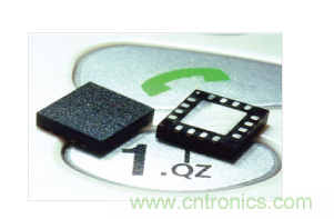  MEMS加速度計，封裝尺寸為4mm &times; 4mm &times; 1.45mm。