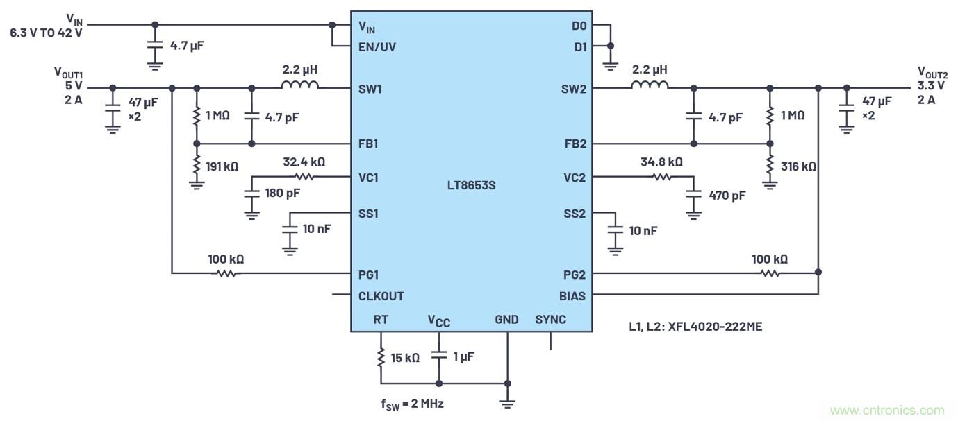 具有6.2 &micro;A靜態(tài)電流的雙通道、42 V、2 A、單片、同步降壓型Silent Switcher 2穩(wěn)壓器
