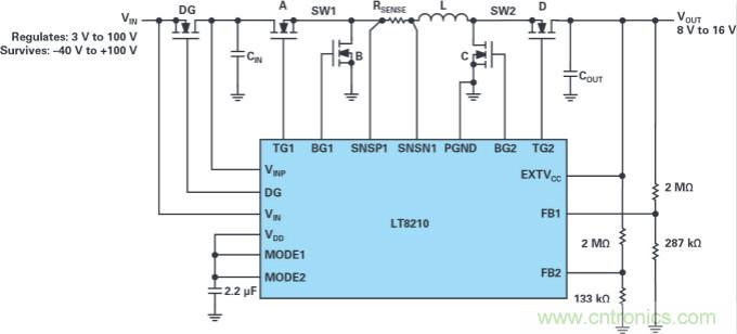 4開關(guān)降壓-升壓控制器，具備直通功能，可以消除開關(guān)噪聲