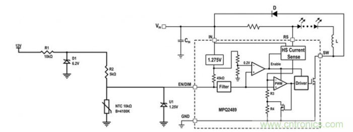 通過NTC電阻實(shí)現(xiàn)簡單的汽車調(diào)光LED溫度控制