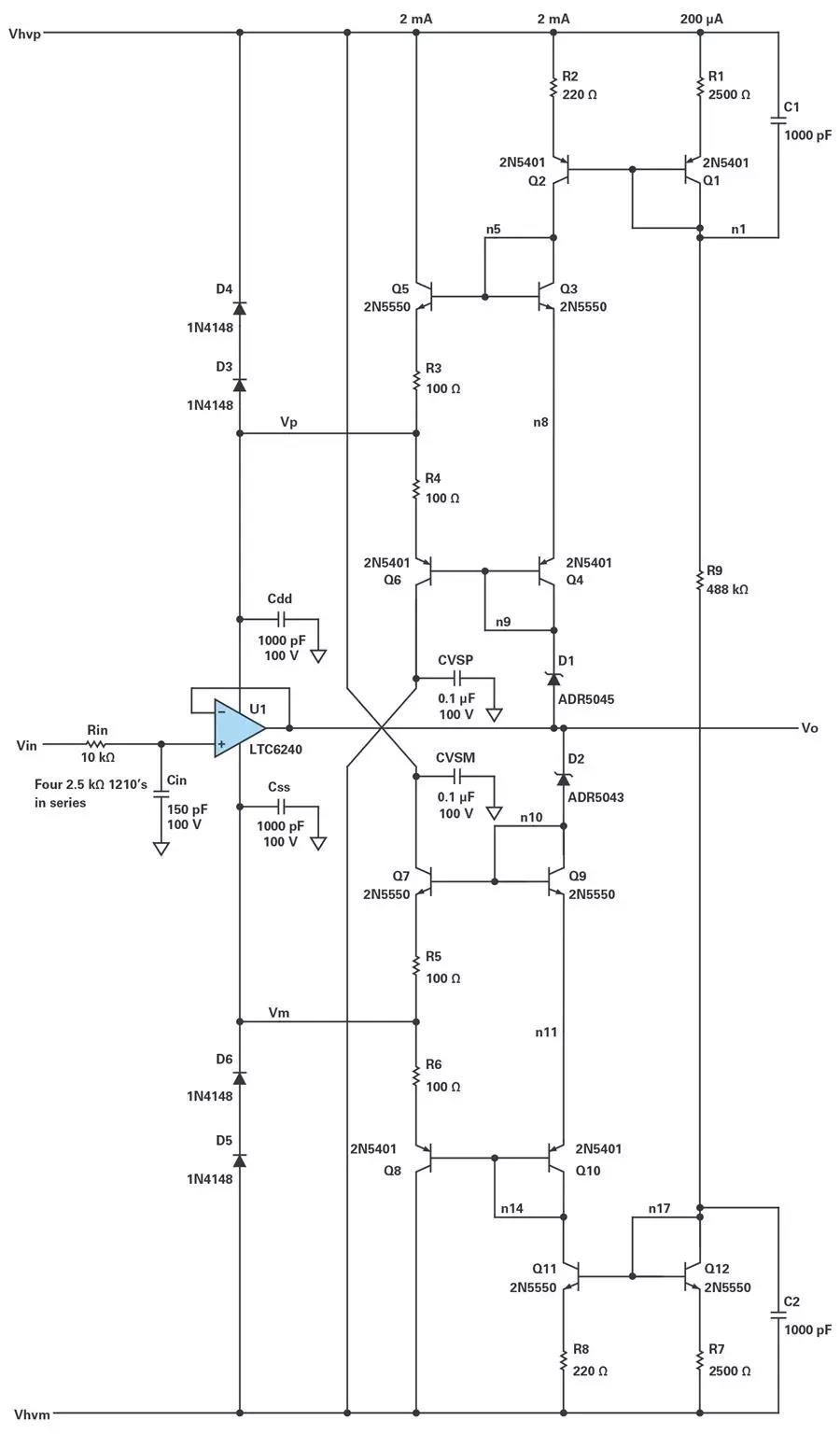 能否讓低壓放大器自舉來獲得高壓緩沖器？